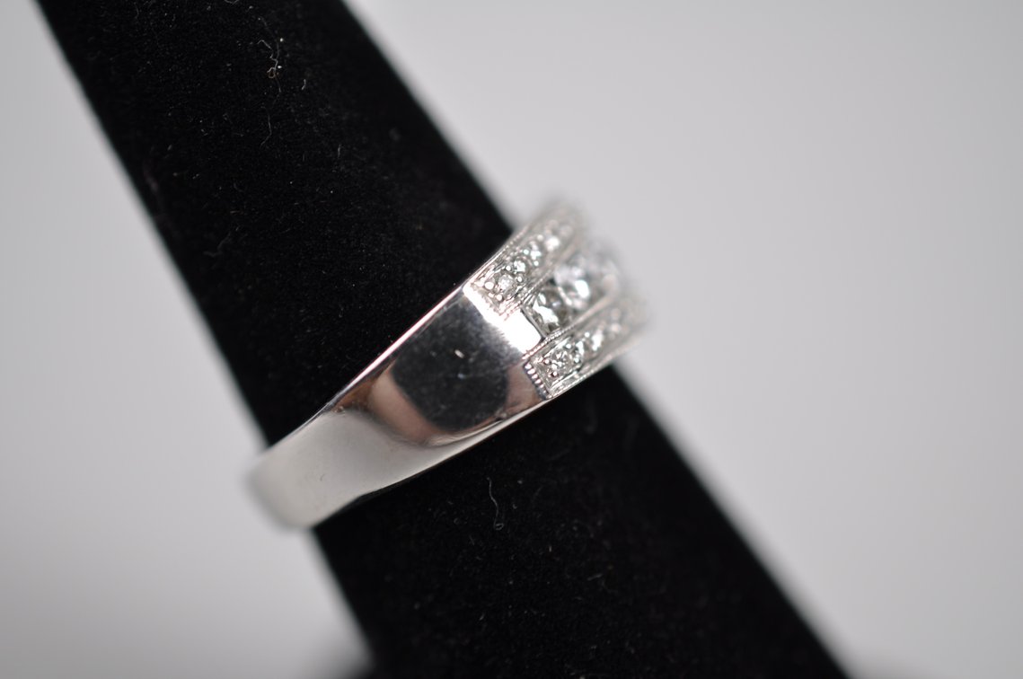 14K White Gold 3-Row Diamond Band Ring