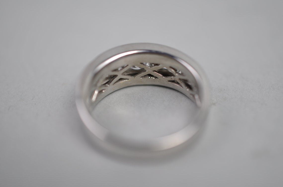 14K White Gold 3-Row Diamond Band Ring