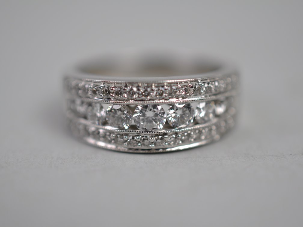 14K White Gold 3-Row Diamond Band Ring