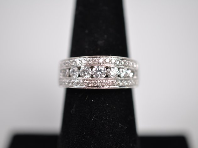 14K White Gold 3-Row Diamond Band Ring