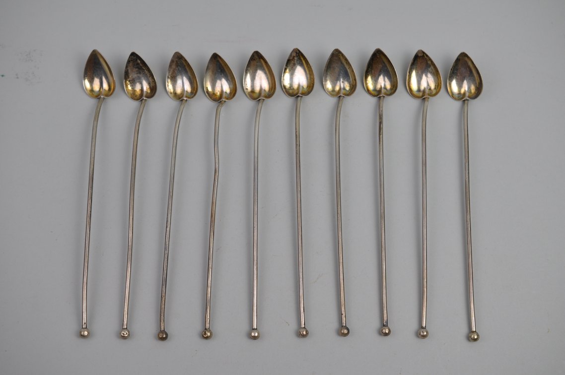 Sterling Silver Heart Straws Stirrer Spoons