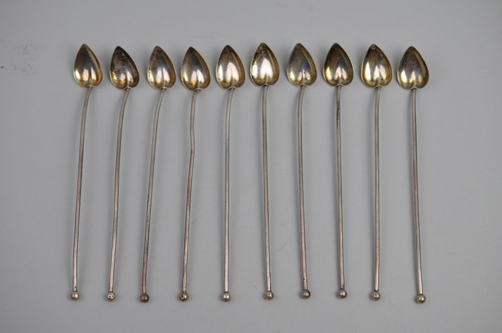 Sterling Silver Heart Straws Stirrer Spoons