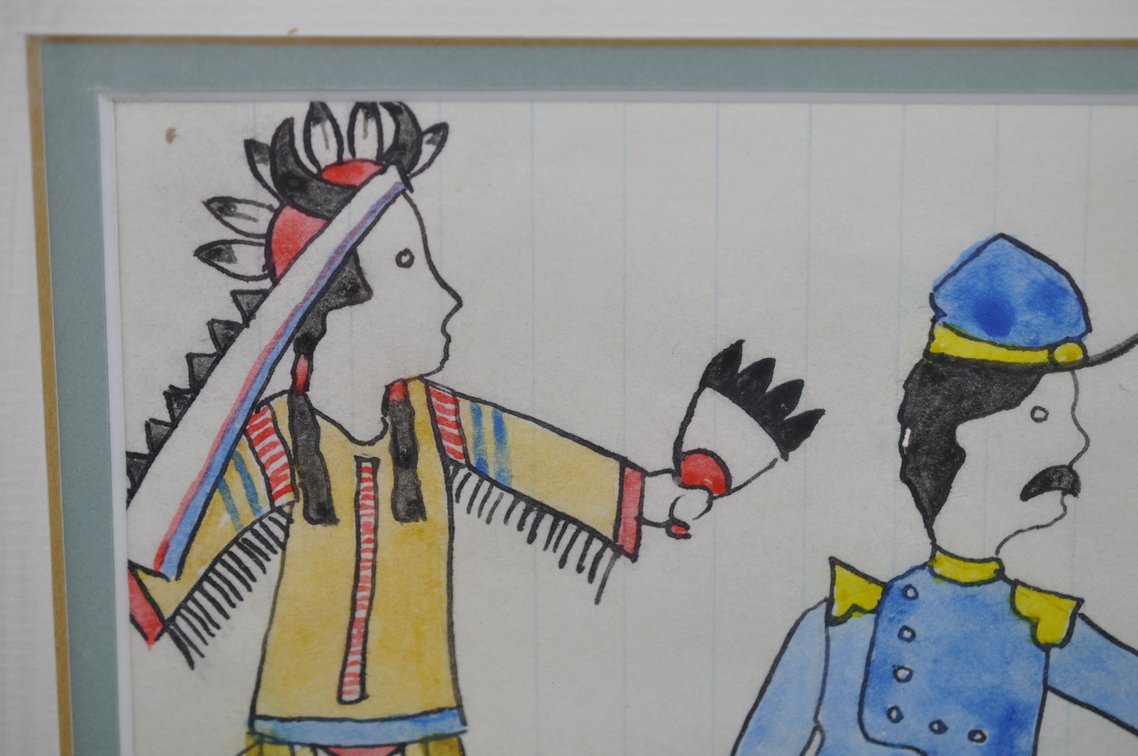 1918 Indian Ledger Art by Ballard Red Dog