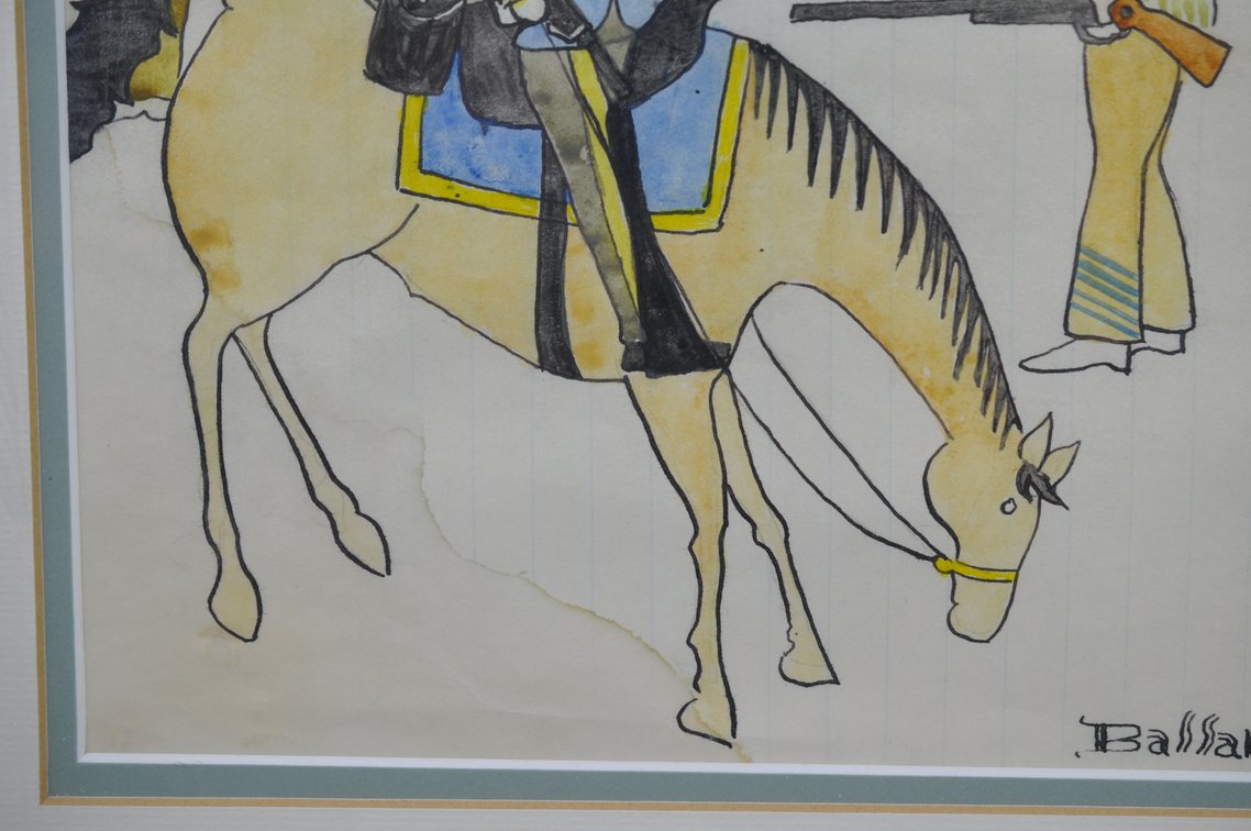 1918 Indian Ledger Art by Ballard Red Dog