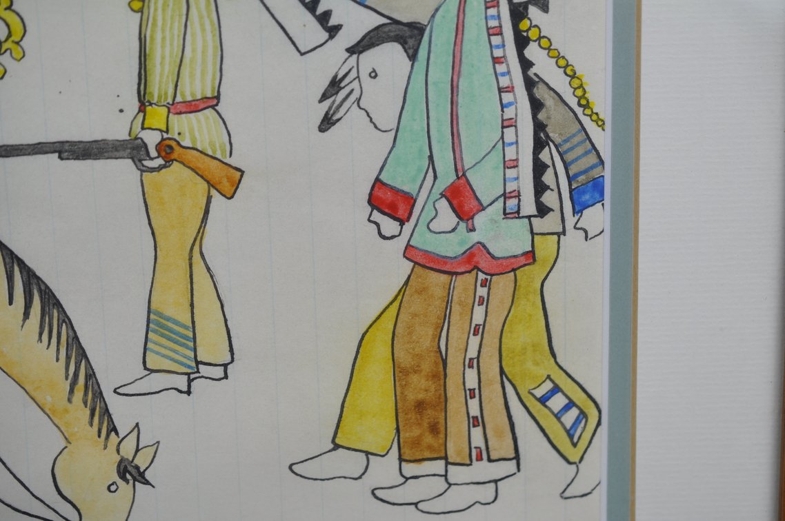 1918 Indian Ledger Art by Ballard Red Dog