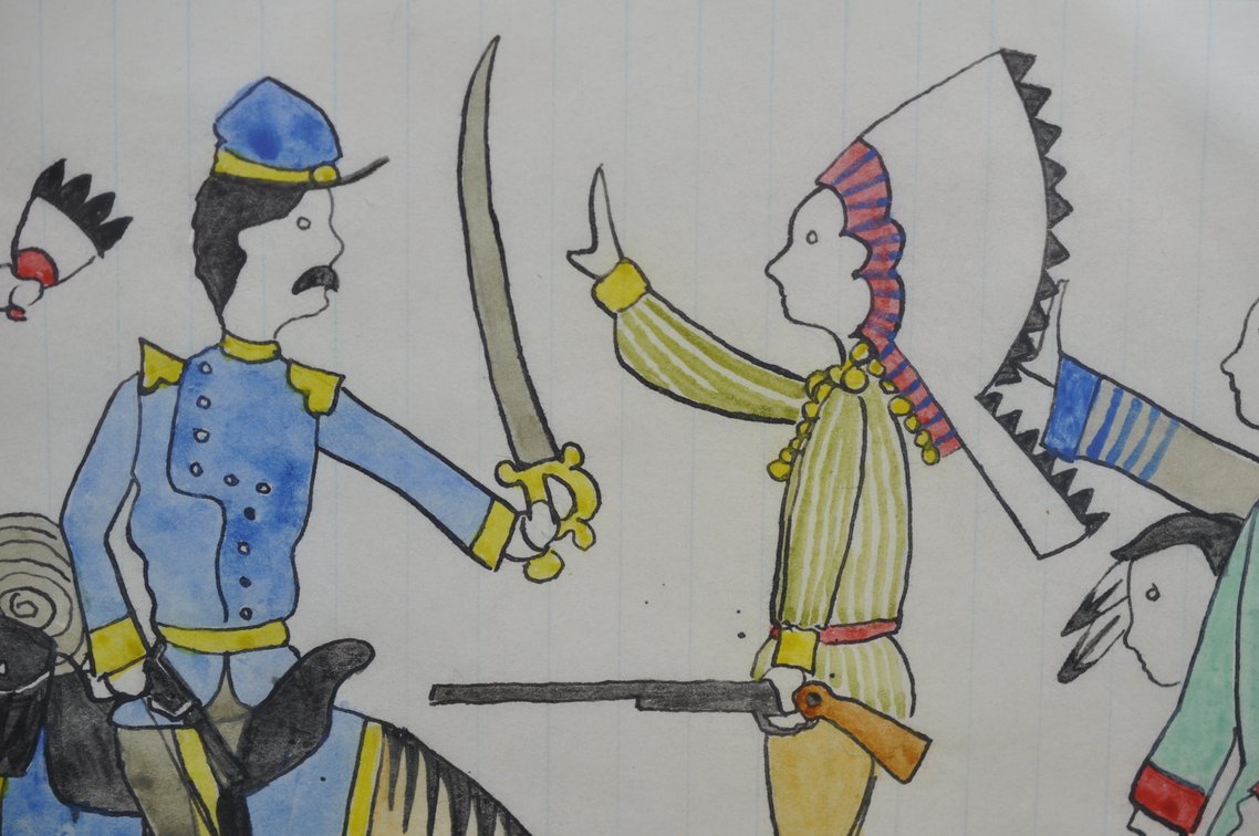 1918 Indian Ledger Art by Ballard Red Dog