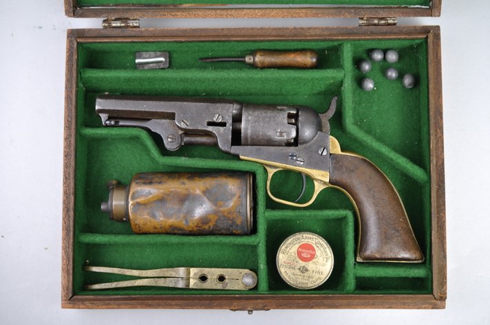 Colt Model 1849 Pocket Revolver, Case, Bullet Kit