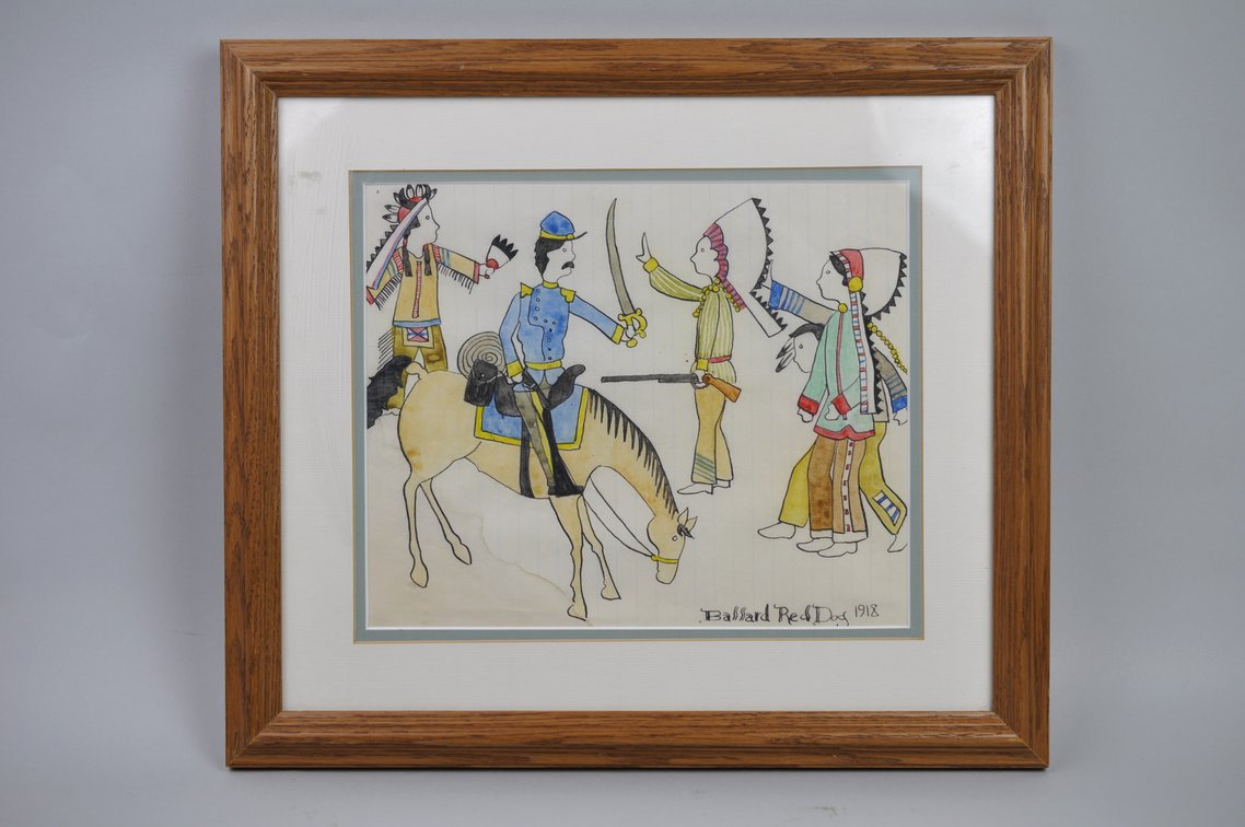 1918 Indian Ledger Art by Ballard Red Dog