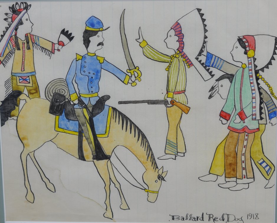 1918 Indian Ledger Art by Ballard Red Dog