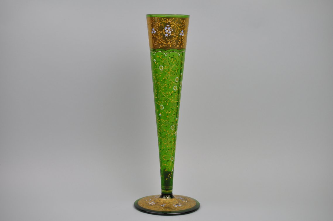 Bohemian Hand Painted Glass Trumpet Vase