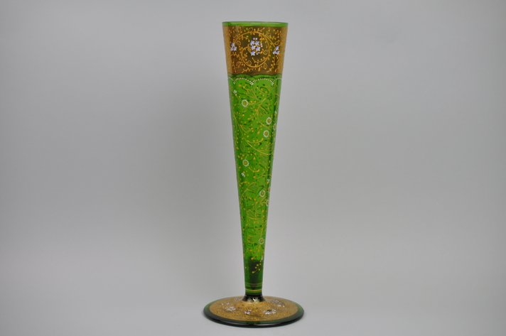 Bohemian Hand Painted Glass Trumpet Vase
