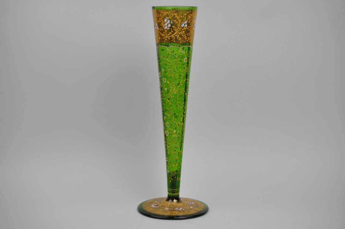 Bohemian Hand Painted Glass Trumpet Vase