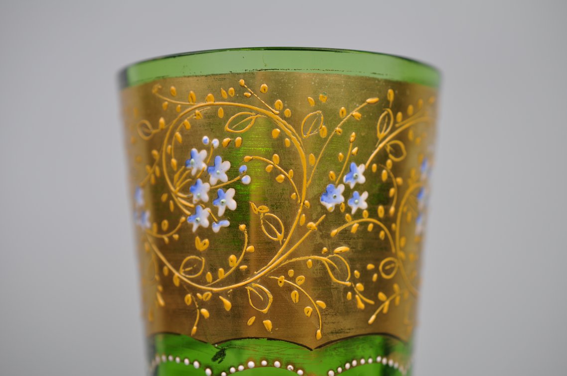 Bohemian Hand Painted Glass Trumpet Vase