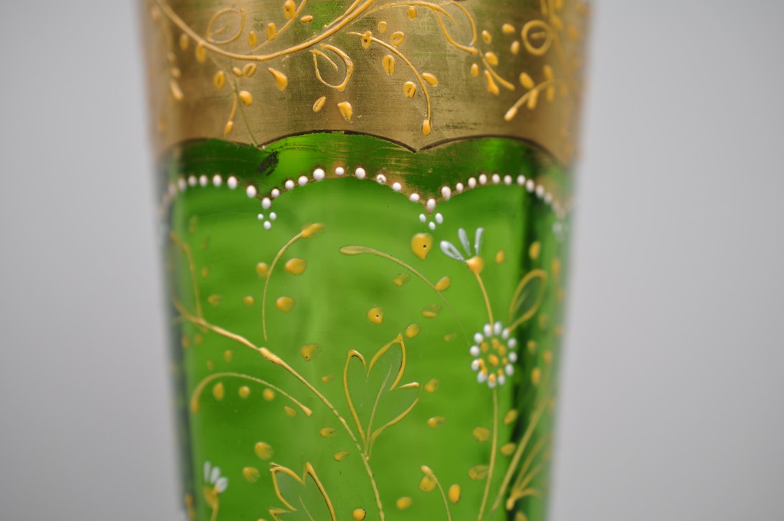 Bohemian Hand Painted Glass Trumpet Vase