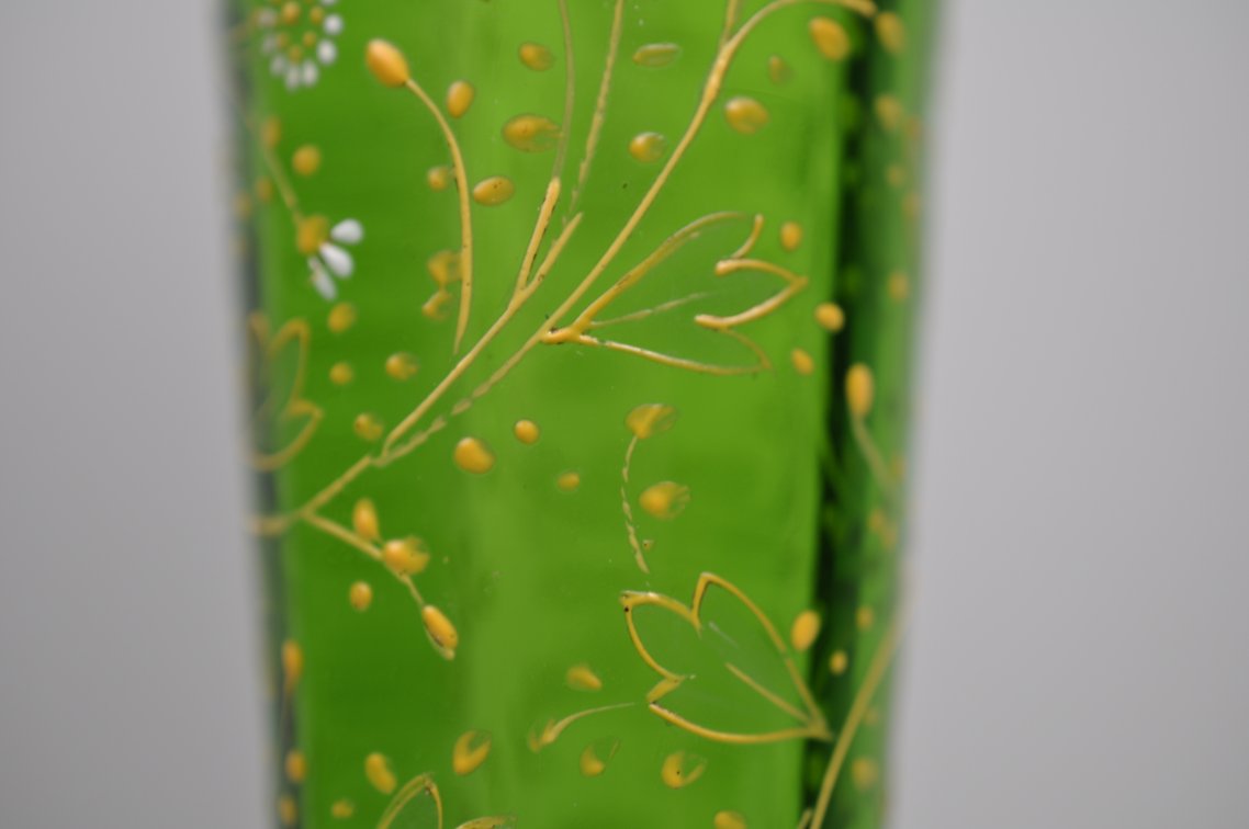 Bohemian Hand Painted Glass Trumpet Vase