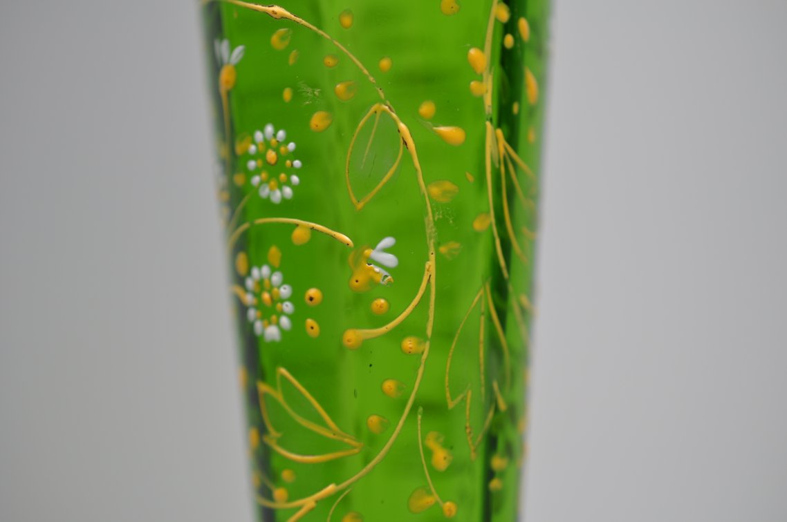 Bohemian Hand Painted Glass Trumpet Vase