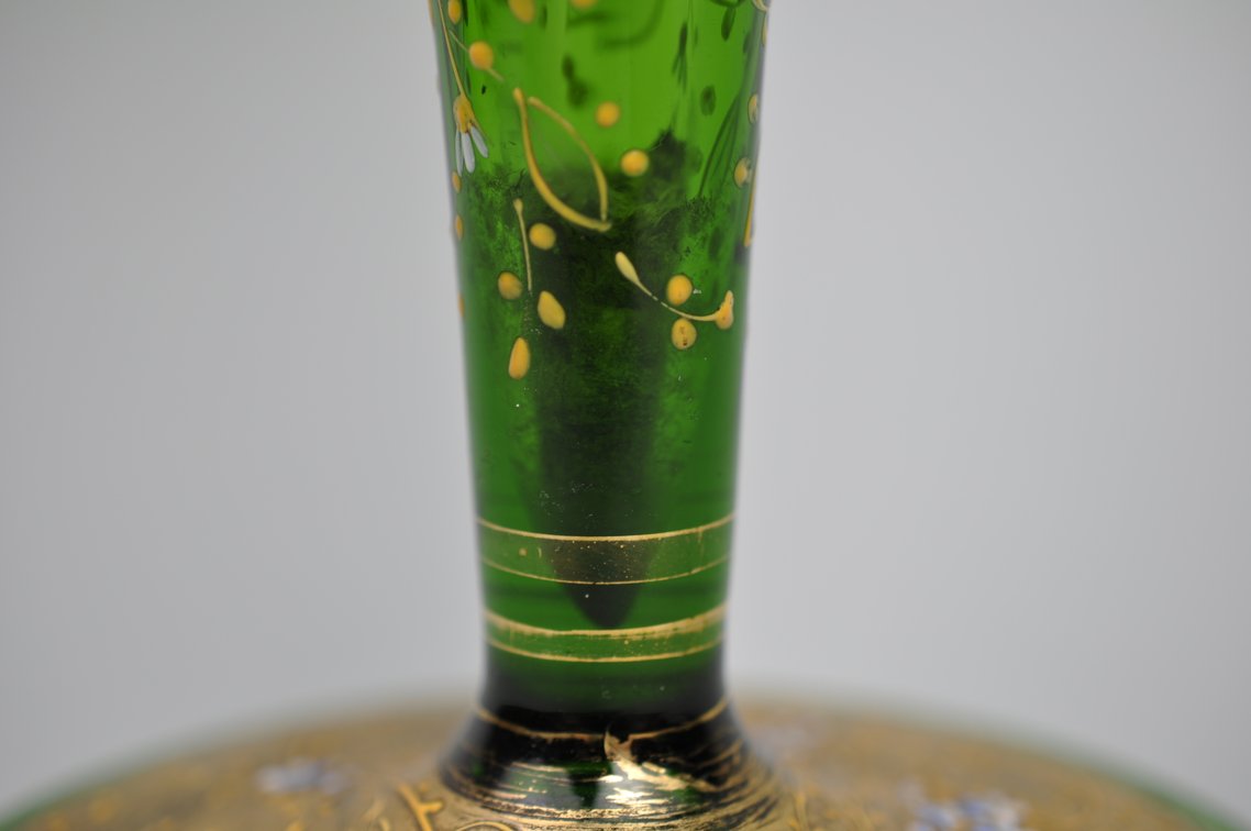 Bohemian Hand Painted Glass Trumpet Vase