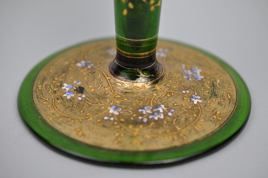 Bohemian Hand Painted Glass Trumpet Vase