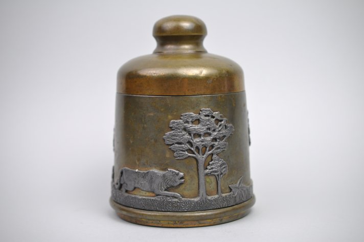 Brass & Pewter w/ Etched Wildlife Tobacco Jar/Humidor