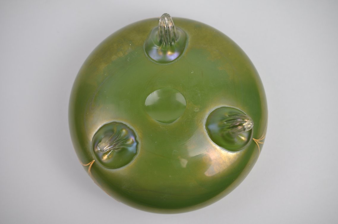 Loetz Style Green Iridescent Glass Rose Bowl