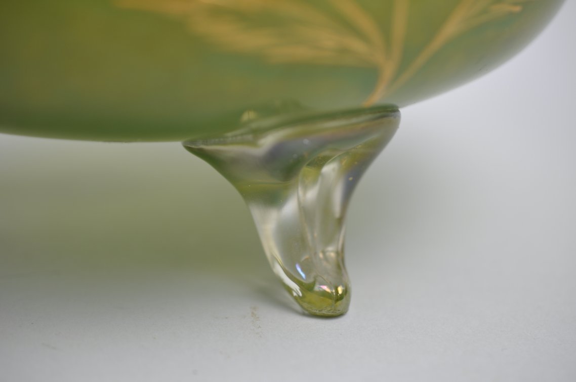 Loetz Style Green Iridescent Glass Rose Bowl