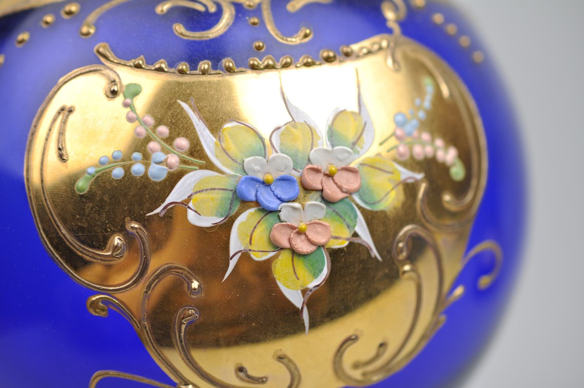 Bohemian Czech Cobalt Vase and Canister
