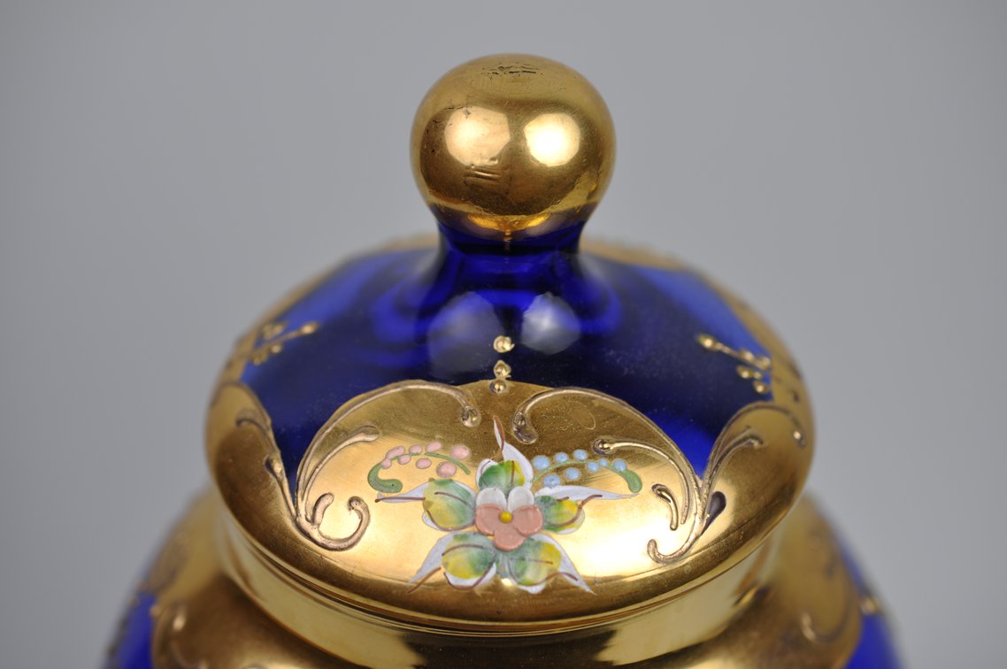 Bohemian Czech Cobalt Vase and Canister