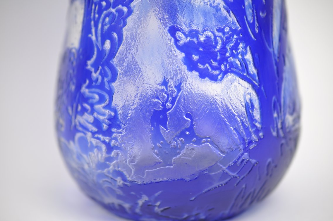 Cameo Etched Cobalt Vase