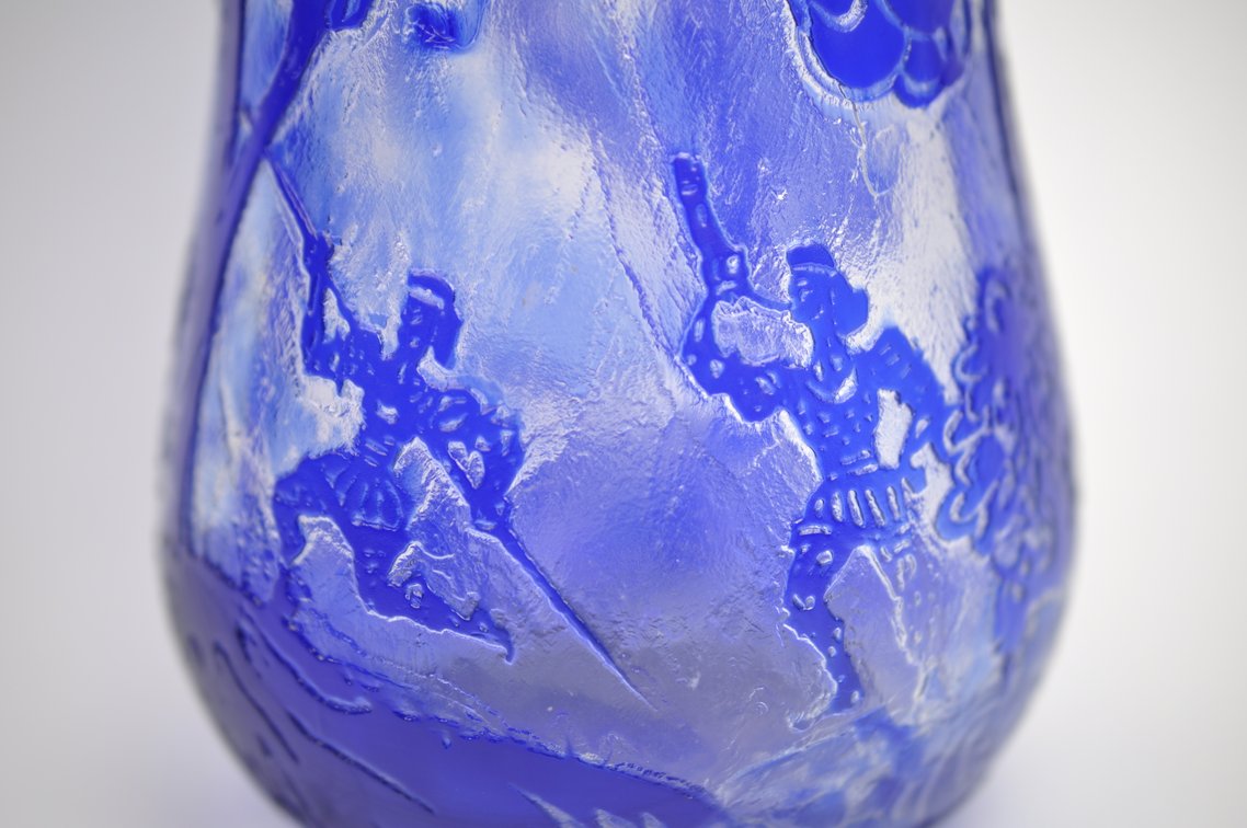 Cameo Etched Cobalt Vase