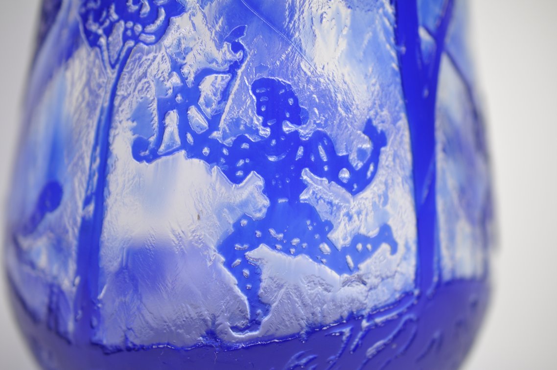 Cameo Etched Cobalt Vase