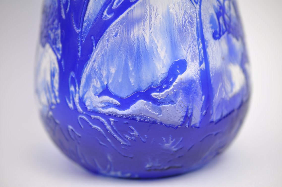 Cameo Etched Cobalt Vase
