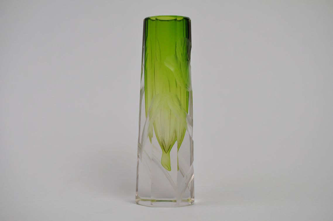 Moser Karlsbad Intaglio Cut Floral Vase