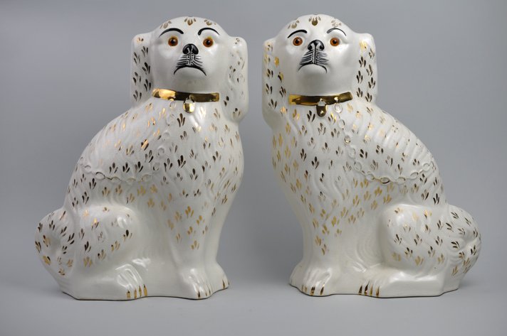 Sadler Burslem Spaniels with Glass Eyes