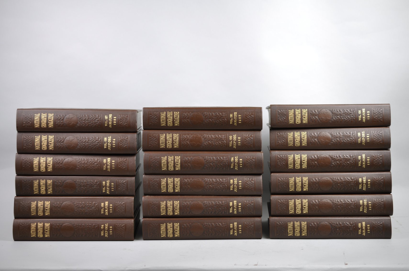 Vol. 119-136 National Geographic 1961-1969 Brown Leather Bound