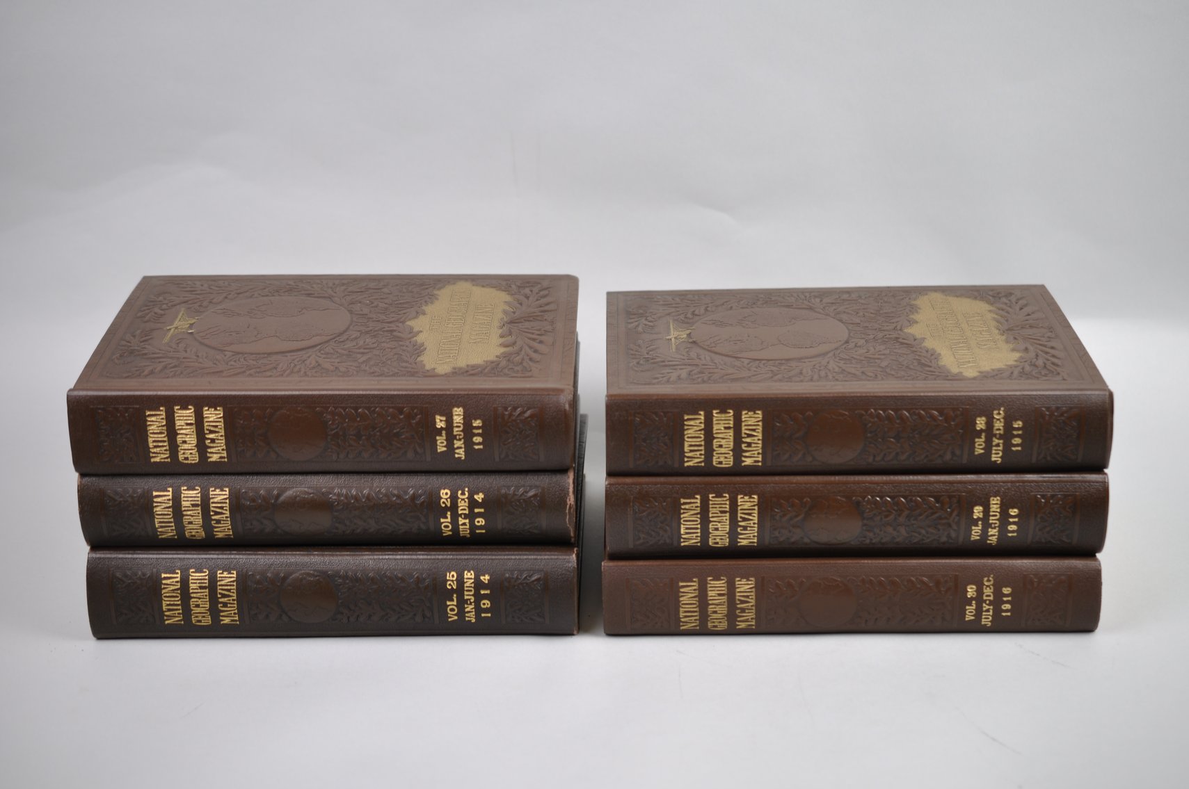 Vol. 25-30 National Geographic 1914-1916 Brown Leather Bound