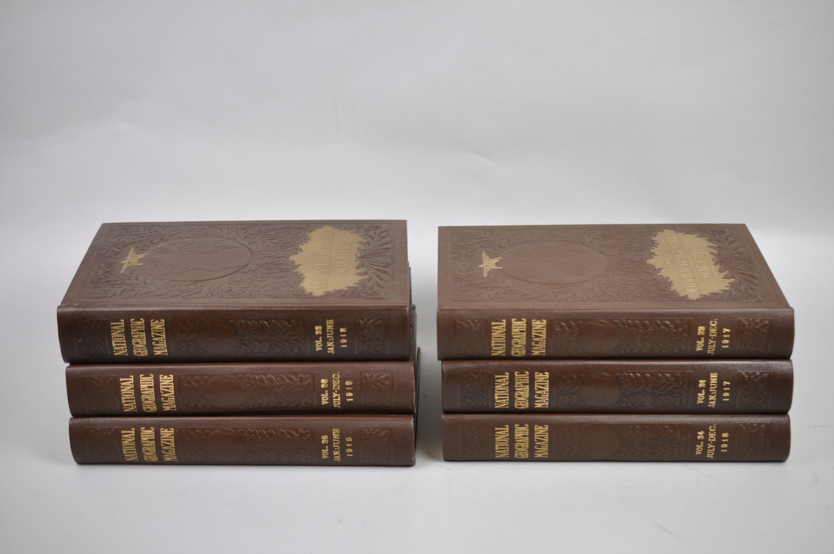 Vol. 31-36 National Geographic 1917-1919 Brown Leather Bound