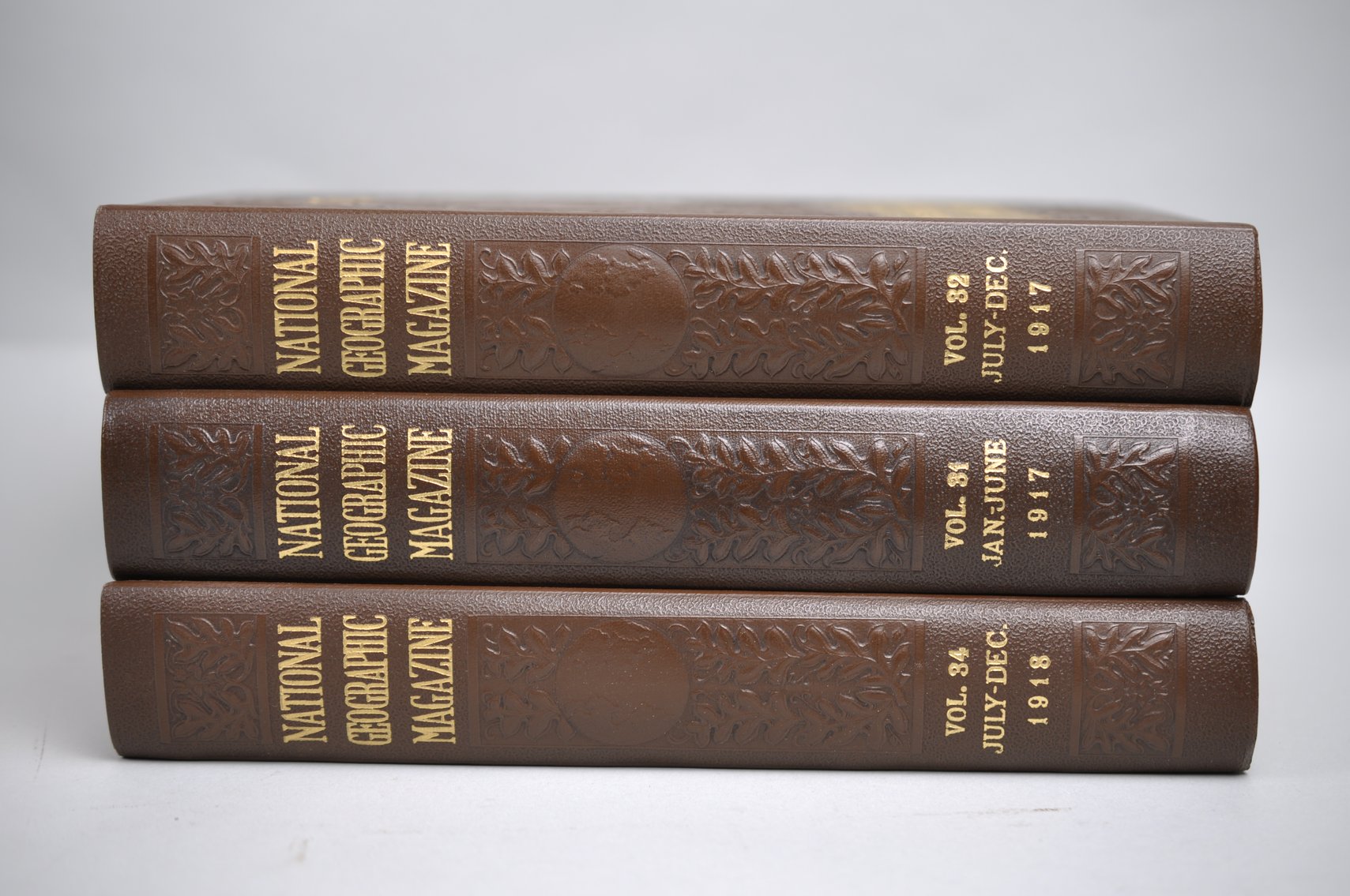 Vol. 31-36 National Geographic 1917-1919 Brown Leather Bound