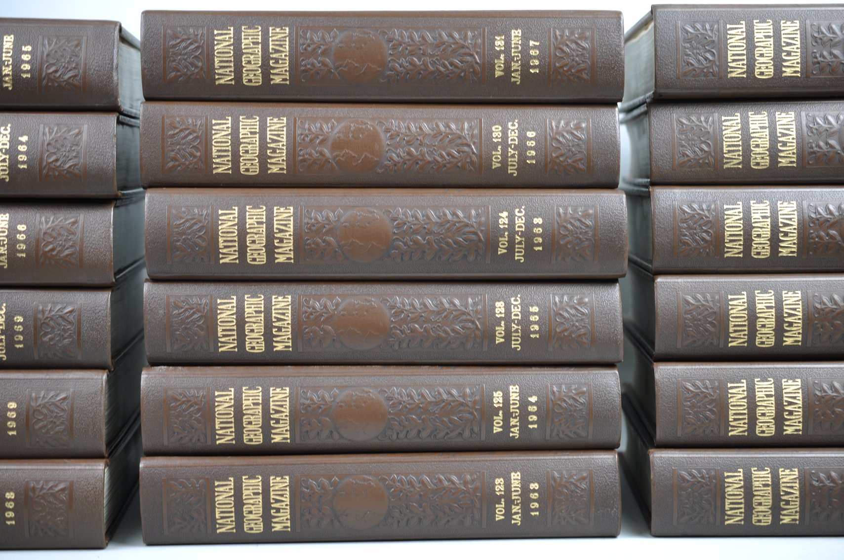 Vol. 119-136 National Geographic 1961-1969 Brown Leather Bound