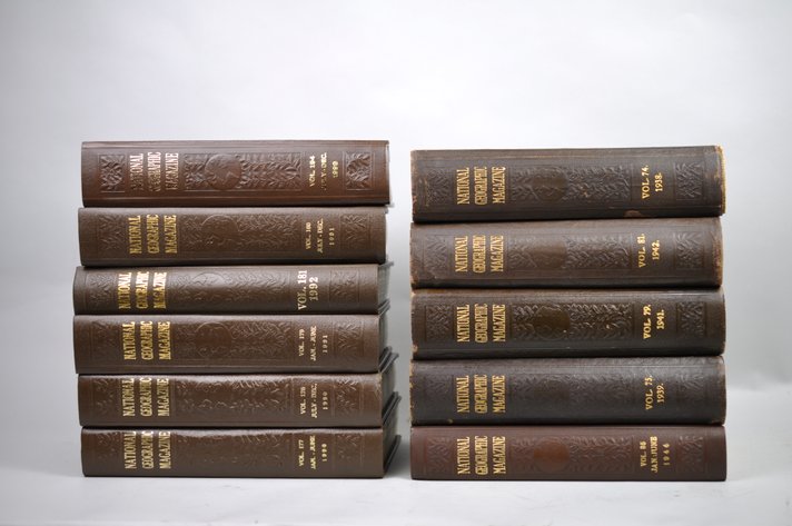 Assortment of Original Leather Bound National Geographics