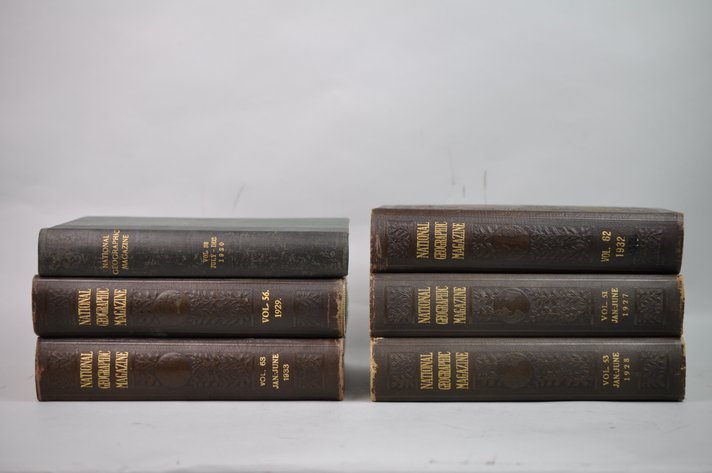 Assortment of Original Leather Bound National Geographics 1920s-1930s