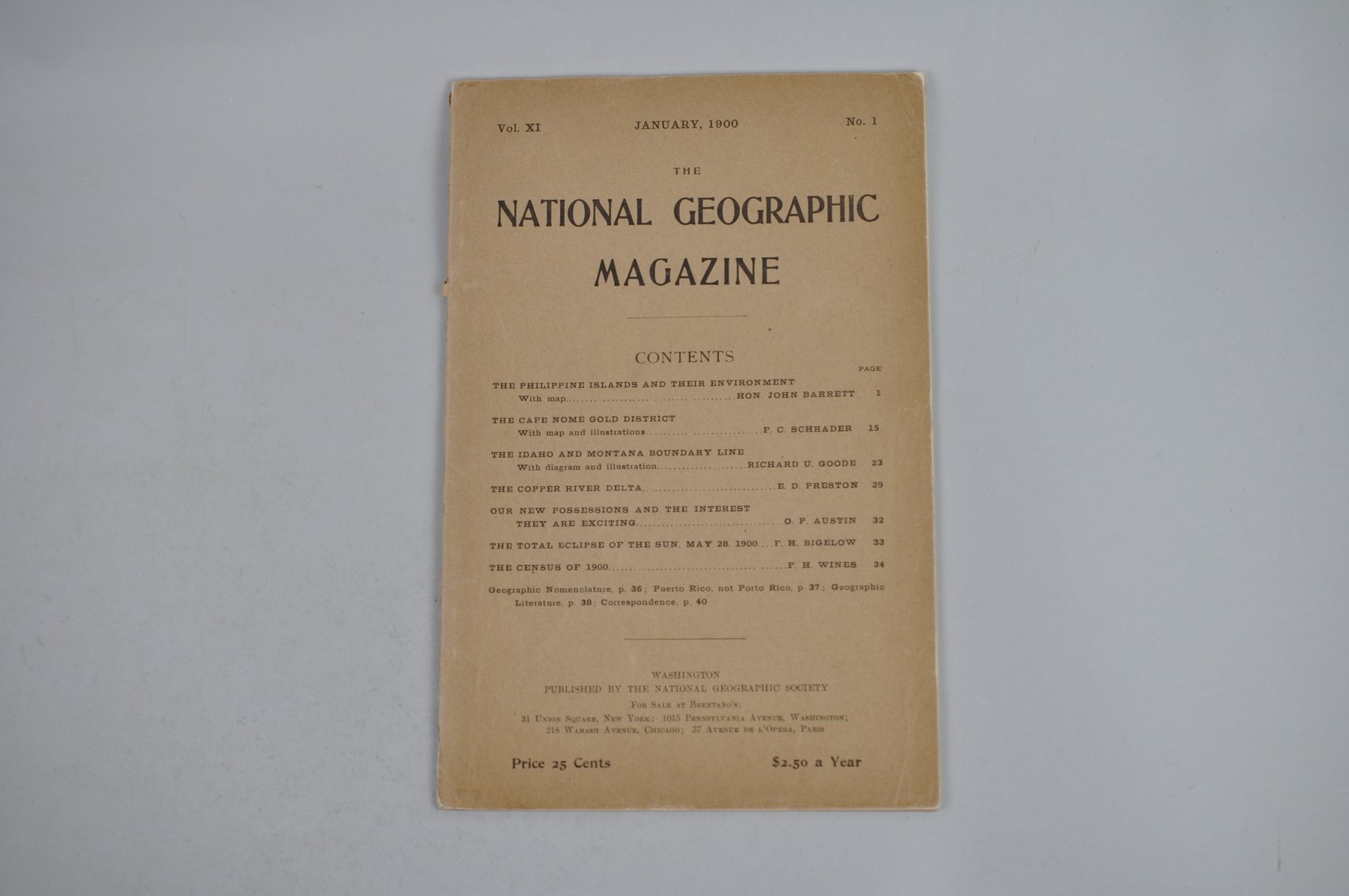 Vol. XI No. 1 – January 1900 National Geographic w/ Map