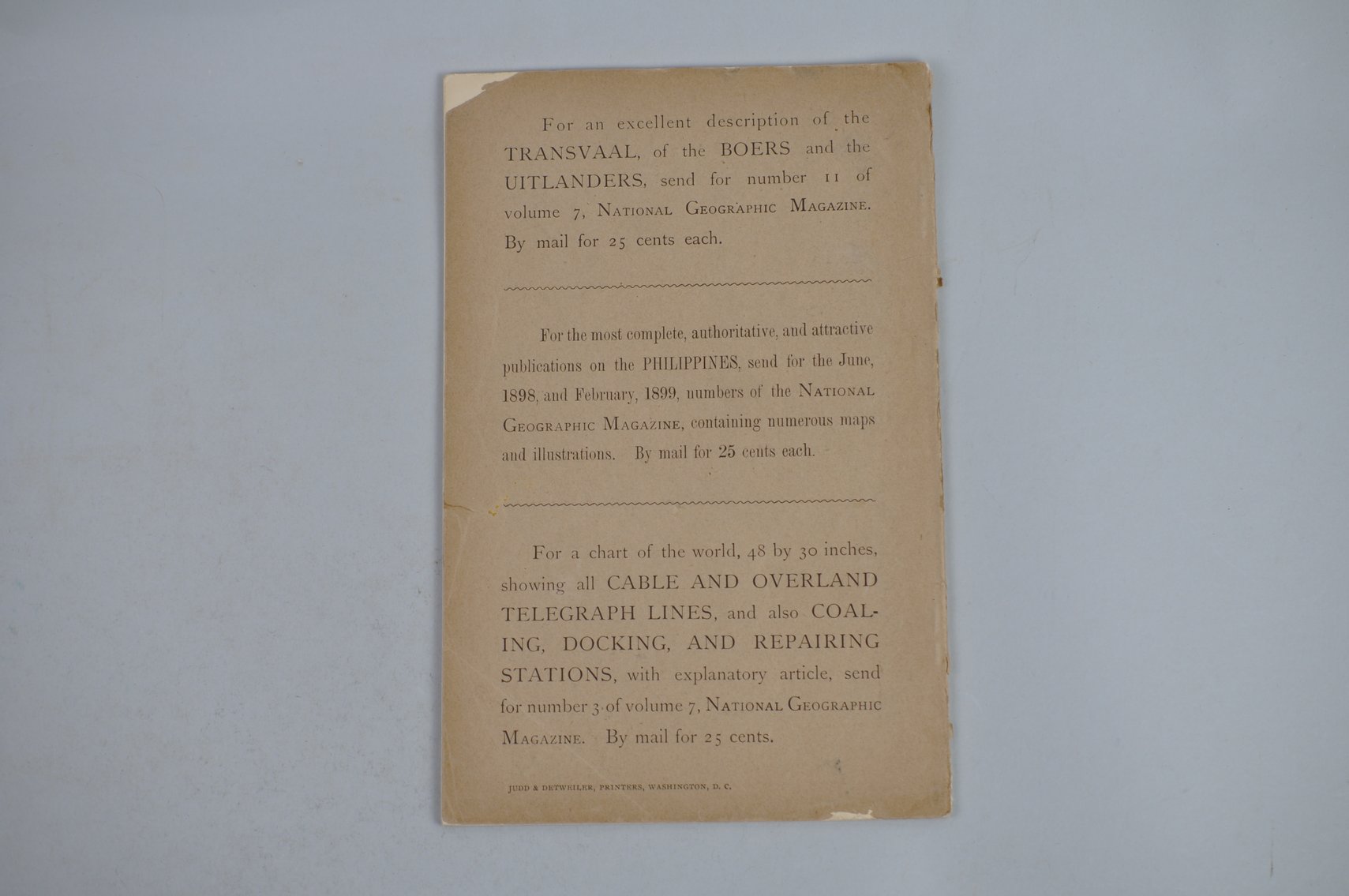 Vol. XI No. 1 – January 1900 National Geographic w/ Map