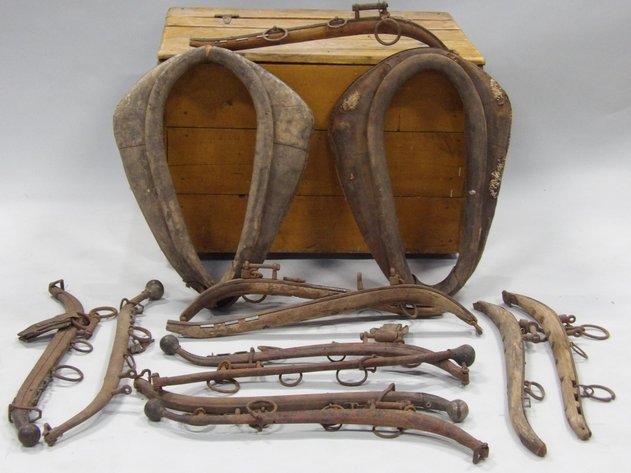 Horse Collar Harnesses, Hames, and Handmade Trunk