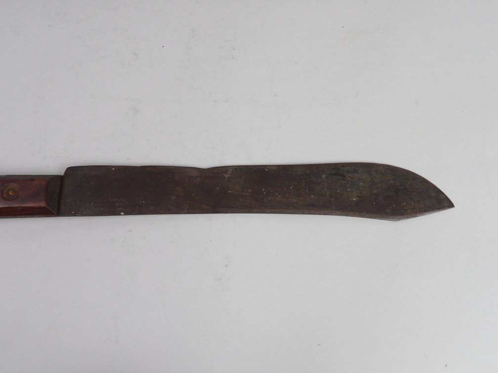 Attributed Blackfoot / Northern Plains Trade Knife with Brass Tacked Leather Sheath