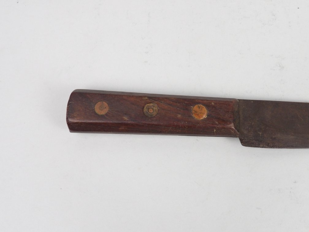 Attributed Blackfoot / Northern Plains Trade Knife with Brass Tacked Leather Sheath