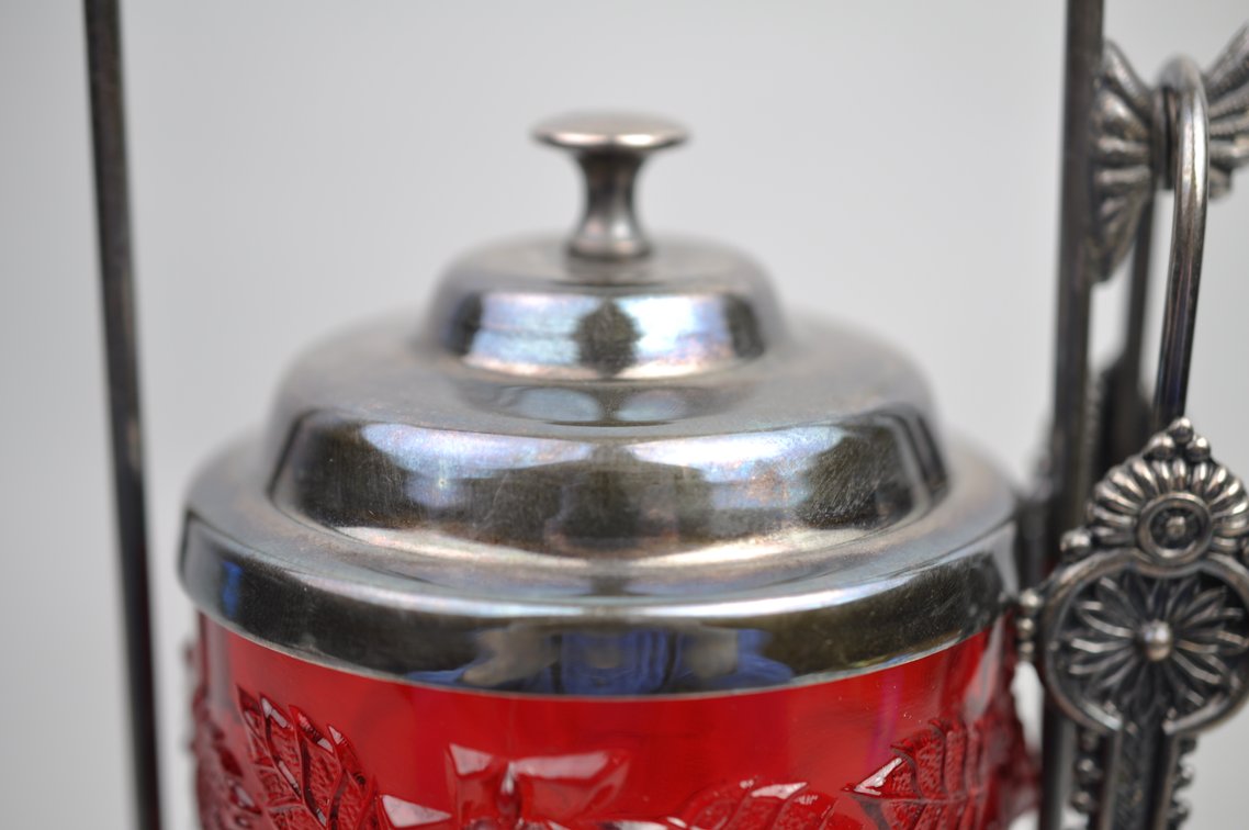 Cranberry Glass Pickle Caster