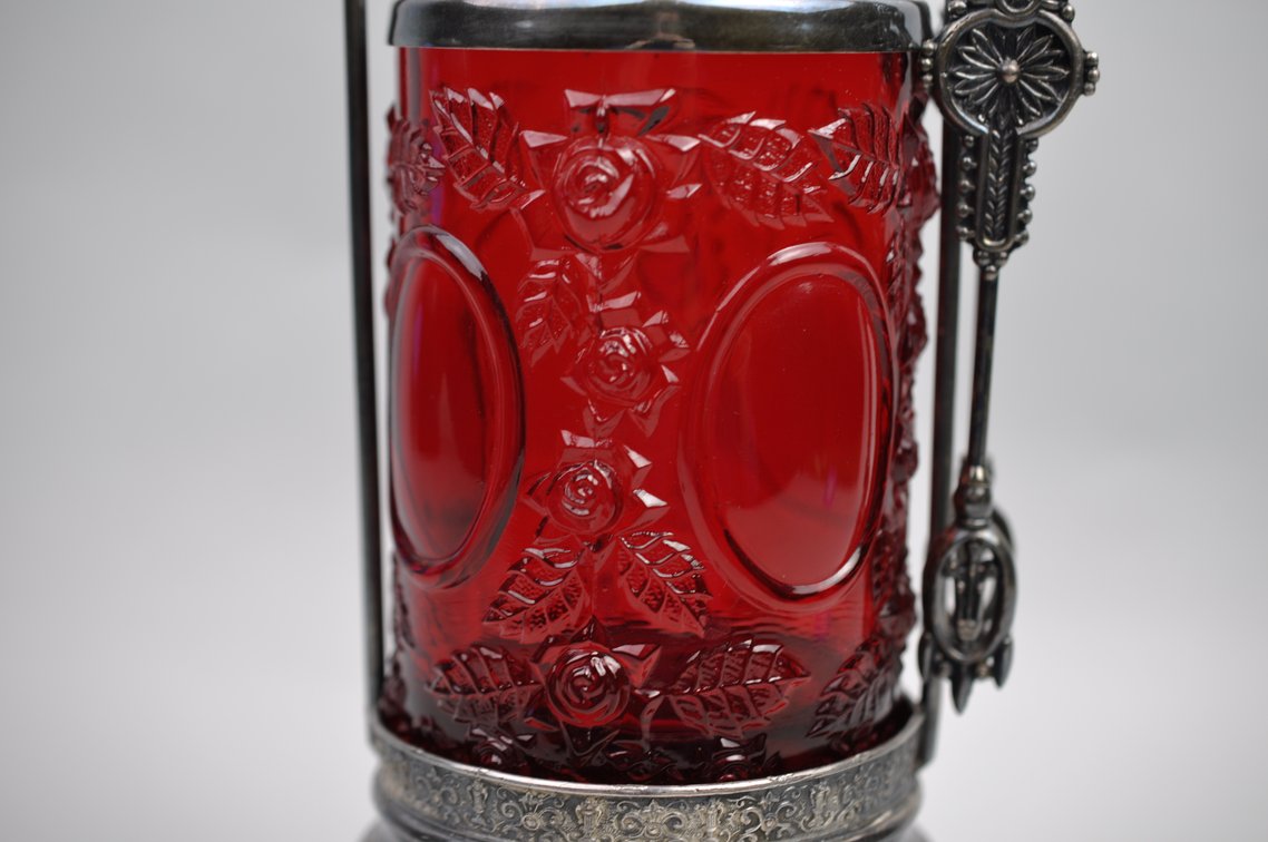 Cranberry Glass Pickle Caster