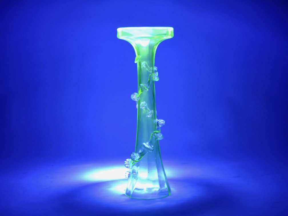 Uranium Art Glass Vine Wrapped Vase