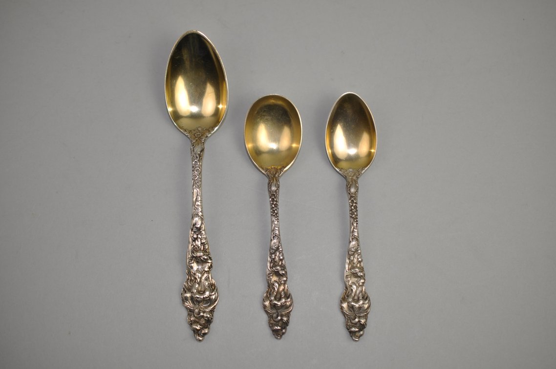 Reed & Barton Les Six Fleurs Sterling Goldwash Spoon Asst.