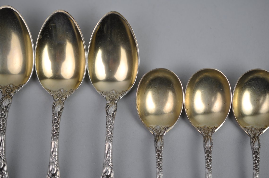 Reed & Barton Les Six Fleurs Sterling Goldwash Spoon Asst.
